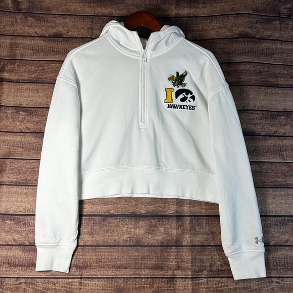 Under Armour Tops - Under Armour Iowa Hawkeyes White Cropped Quarter Zip Hoodie Womens Medium